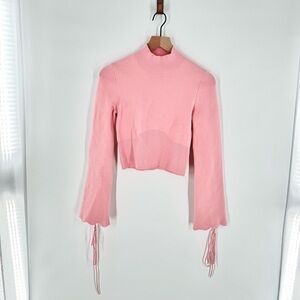 Clea Olivia Lace-up Sleeve Cotton Wool Blend Sweater Size Small